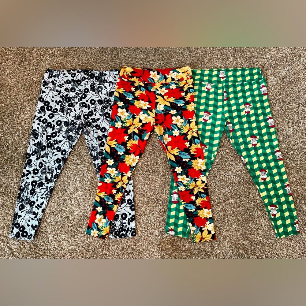 LuLaRoe Bundle- 3 / Plus Size Women’s Leggings, Holiday Theme & Floral. Size TC2